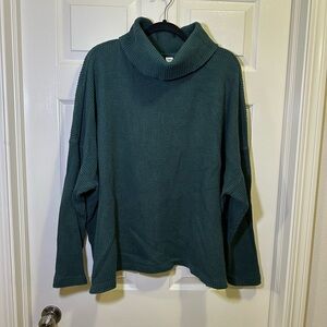 Old Navy Oversized Cozy Thermal Waffle Knit Turtleneck Sweater Top Sz XXL Green